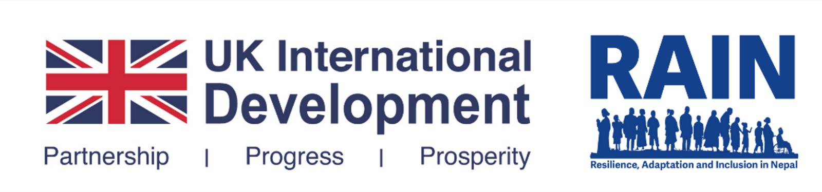 RAIN consortium logo with UK International Development and Resilience, Adaptation and Inclusion in Nepal
